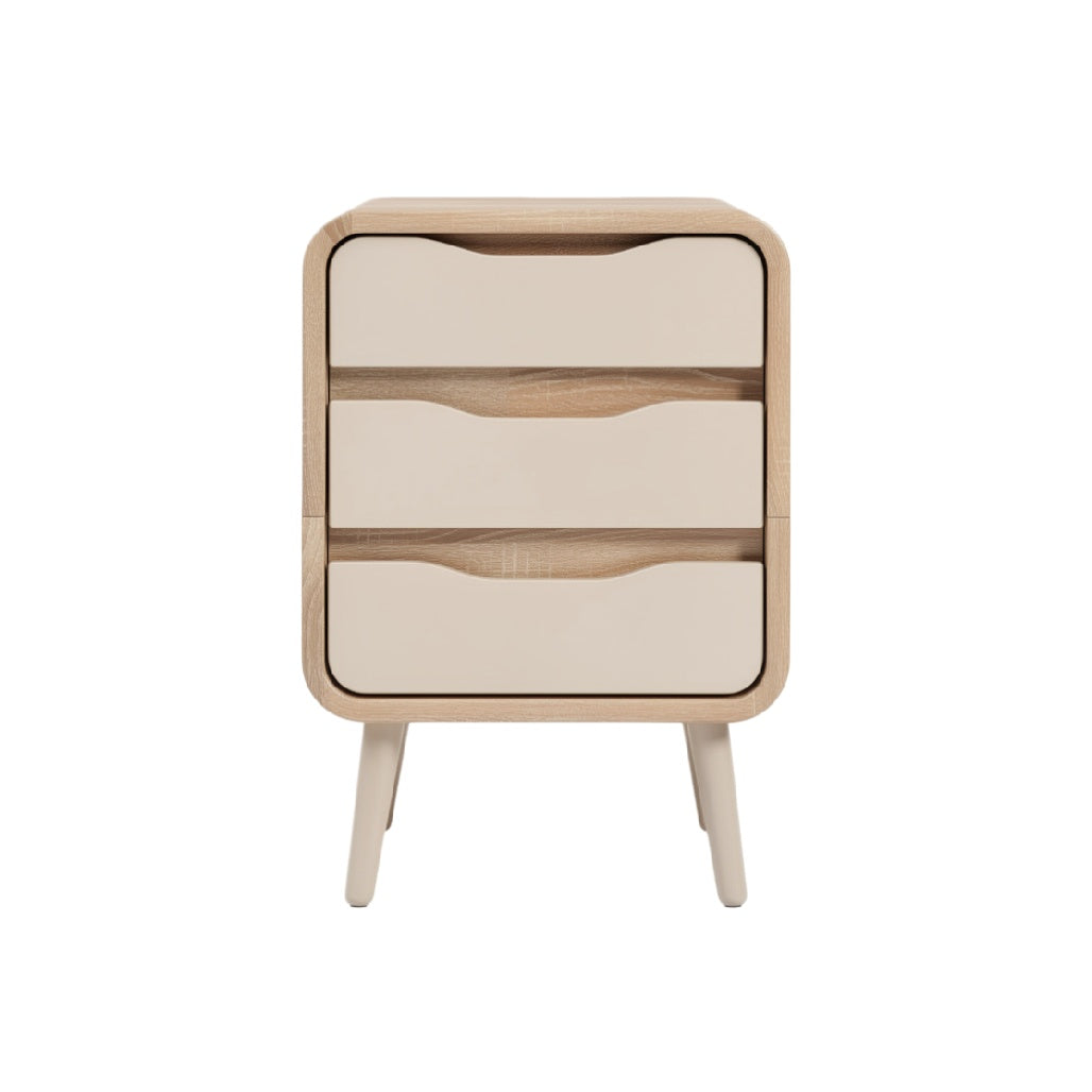 Modern Minimalist Nightstand with Three Drawers and Wooden Legs